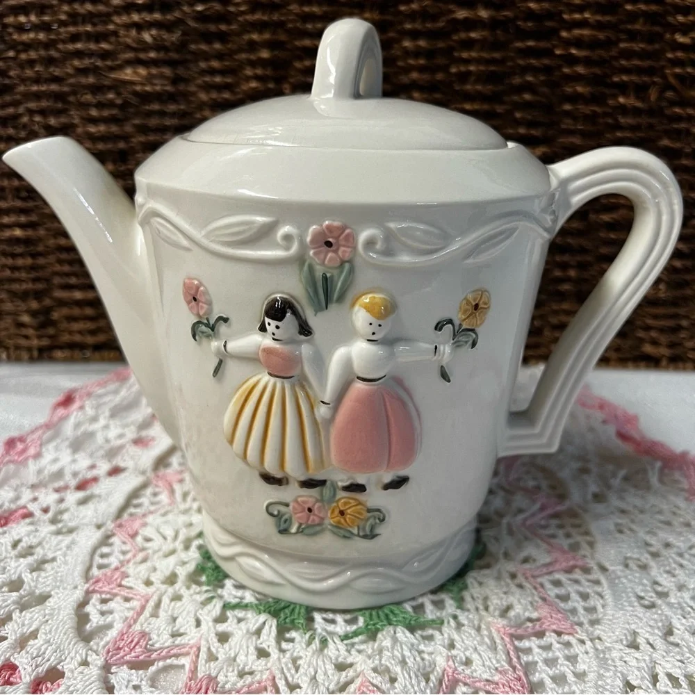 Porcelier China Vintage Dutch Boy & Girl Teapot
